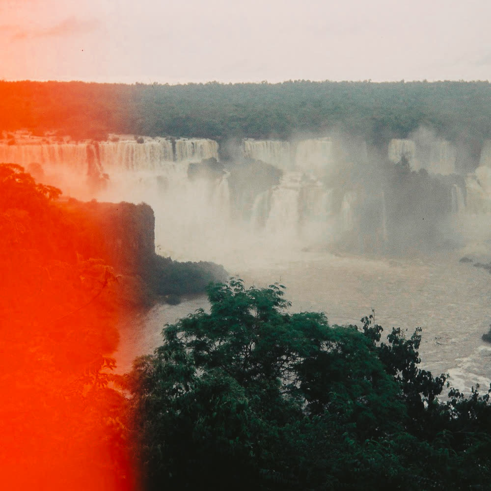 A waterfall through a red light leak
